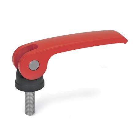 GN-927.4-Clamping-levers-with-eccentrical-cam-with-threaded-stud-lever-zinc-die-casting-Plastic-contact-plate-without-setting-nut-R-Red-RAL-3