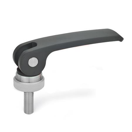 GN-927.4-Clamping-levers-with-eccentrical-cam-with-threaded-stud-lever-zinc-die-casting-B-Black-RAL-9005-Plastic-contact-plate-with-setting-n