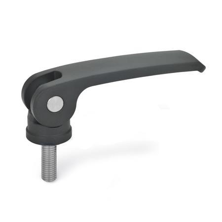 GN-927.4-Clamping-levers-with-eccentrical-cam-with-threaded-stud-lever-zinc-die-casting-Plastic-contact-plate-without-setting-nut-B-Black-RAL