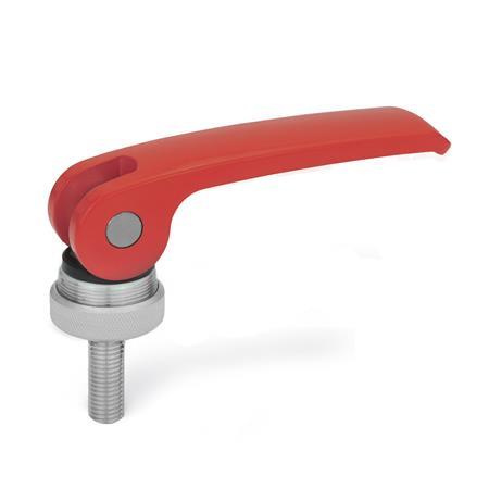 GN-927.4-Clamping-levers-with-eccentrical-cam-with-threaded-stud-lever-zinc-die-casting-Plastic-contact-plate-with-setting-nut-R-Red-RAL-3000