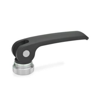 GN-927.4-Clamping-levers-with-eccentrical-cam-with-internal-thread-lever-zinc-die-casting-Plastic-contact-plate-with-setting-nut-B-Black-RAL-9005