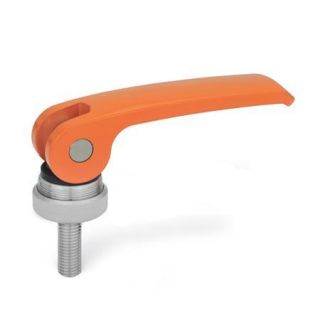 GN-927.4-Clamping-levers-with-eccentrical-cam-with-threaded-stud-lever-zinc-die-casting-O-Orange-RAL-2004-Plastic-contact-plate-with-setting-