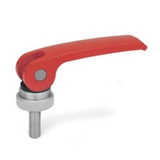 GN-927.4-Clamping-levers-with-eccentrical-cam-with-threaded-stud-lever-zinc-die-casting-Plastic-contact-plate-with-setting-nut-R-Red-RAL-3000